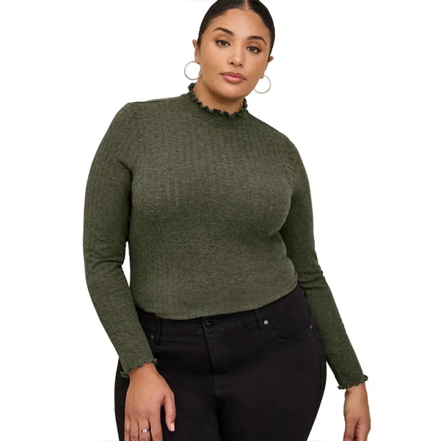 Women's Half high Collar Long Sleeves T shirt Slim Bottoming Shirt Green - Shop at LoveMi