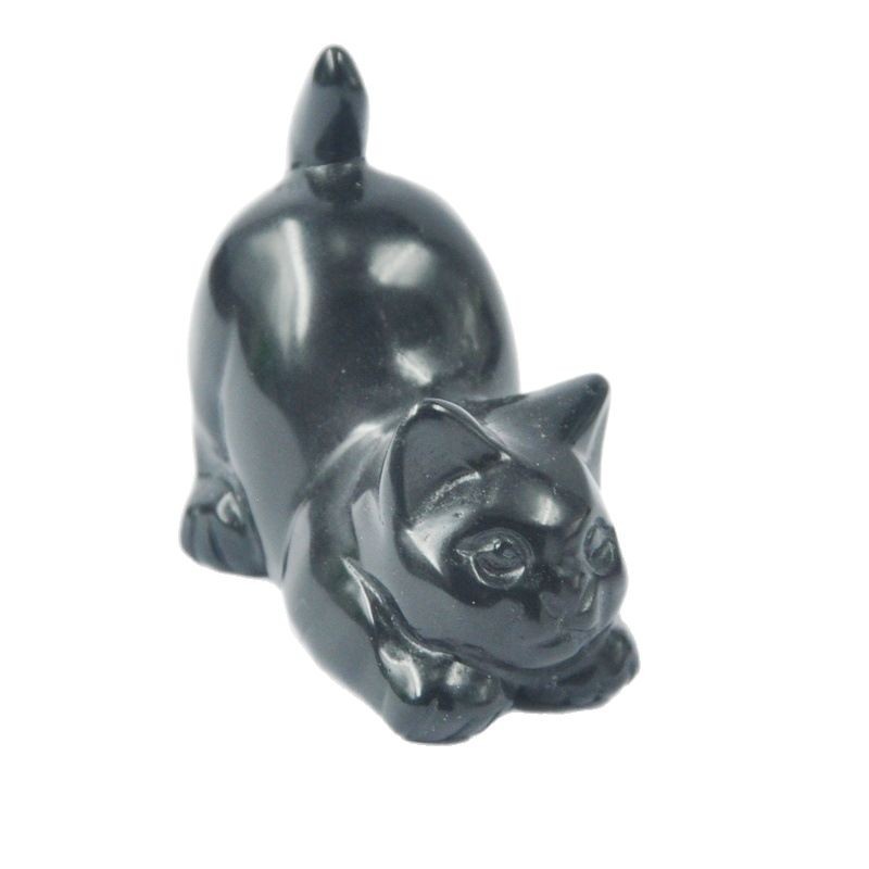 Natural Crystal Semi-precious Stone Carved CatobsidiaWith A Raised Tail And Lying-down Pose