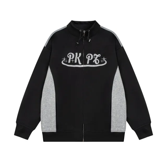 American Color Matching Letters Loose Casual Jacket Black - Shop at LoveMi