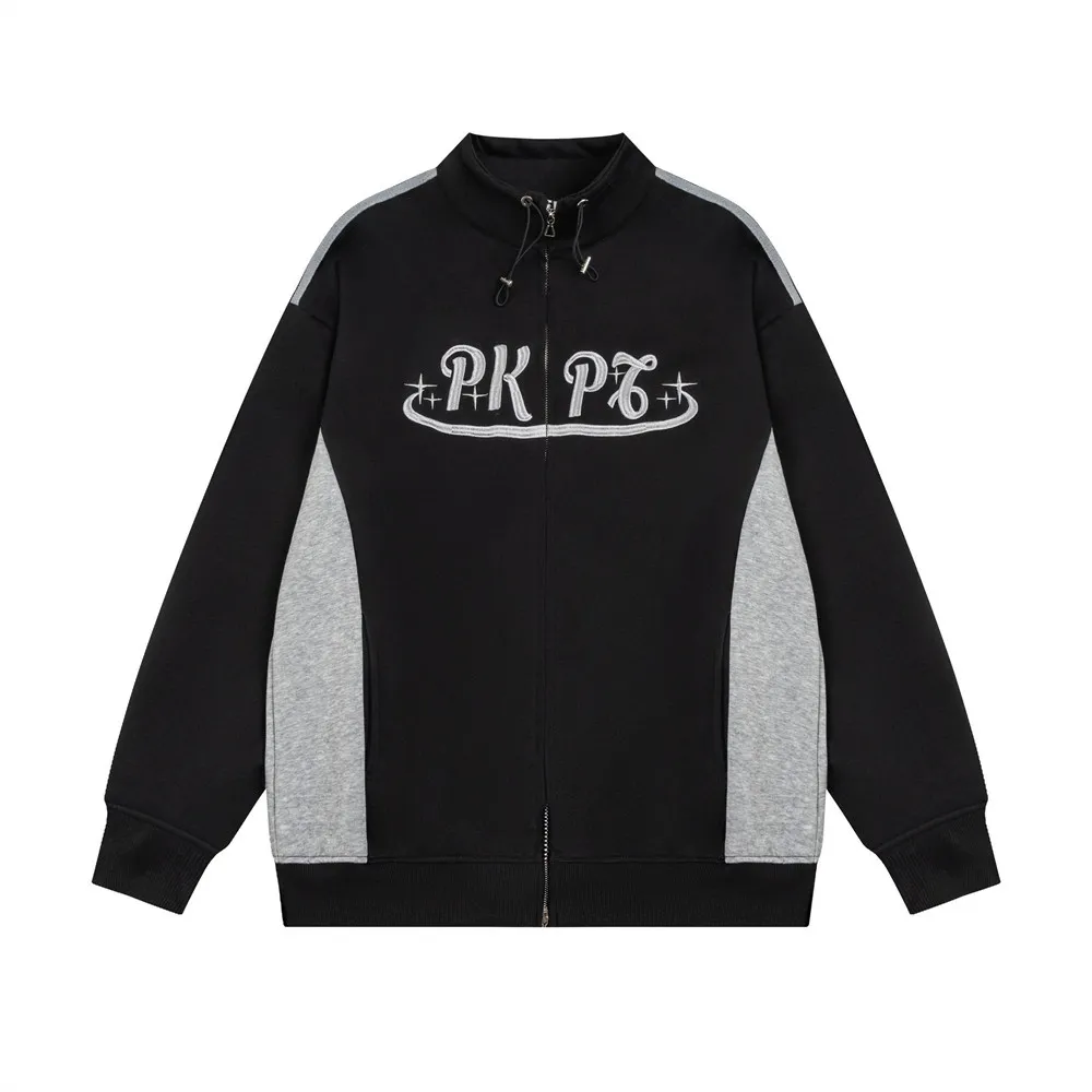American Color Matching Letters Loose Casual Jacket - Black