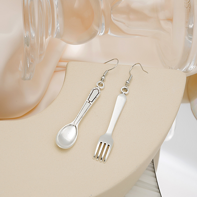 European And American National Style Ornament Retro Tableware Fork Spoon Creative Pendant Long Earrings