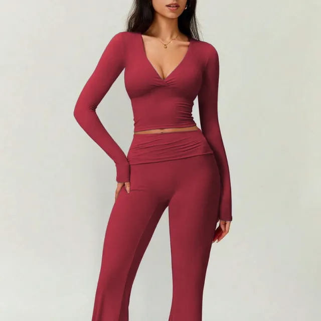 Pilates Training Wear Wear Running Quick drying Workout Exercise T shirt Purplish Red - Shop at LoveMi