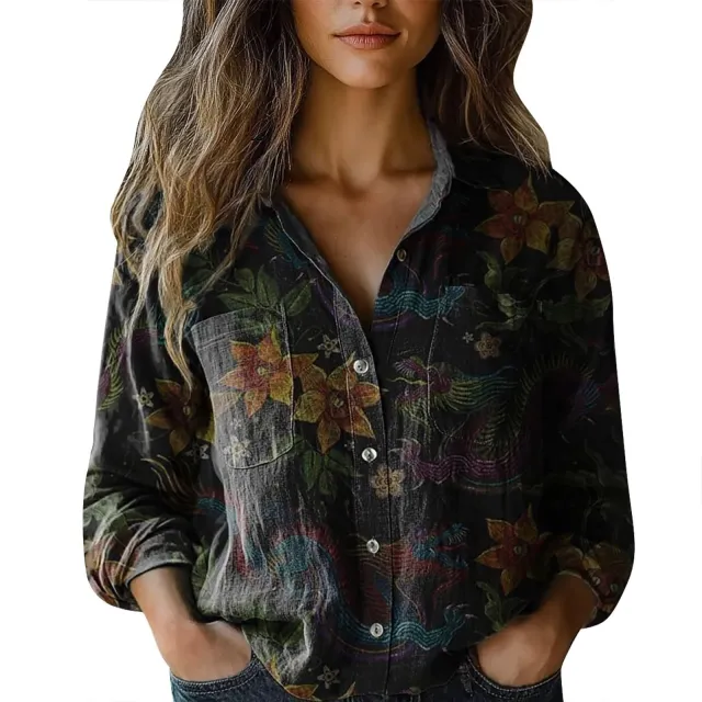 Womens V neck Printed Blouseshirt Fxdz2025011 L - Shop at LoveMi