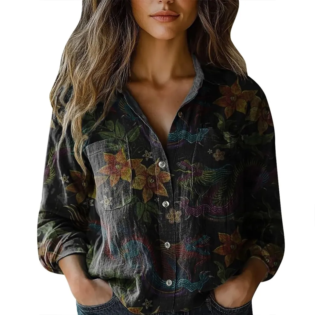 Womens V-neck Printed Blouseshirt - Fxdz2025011-L