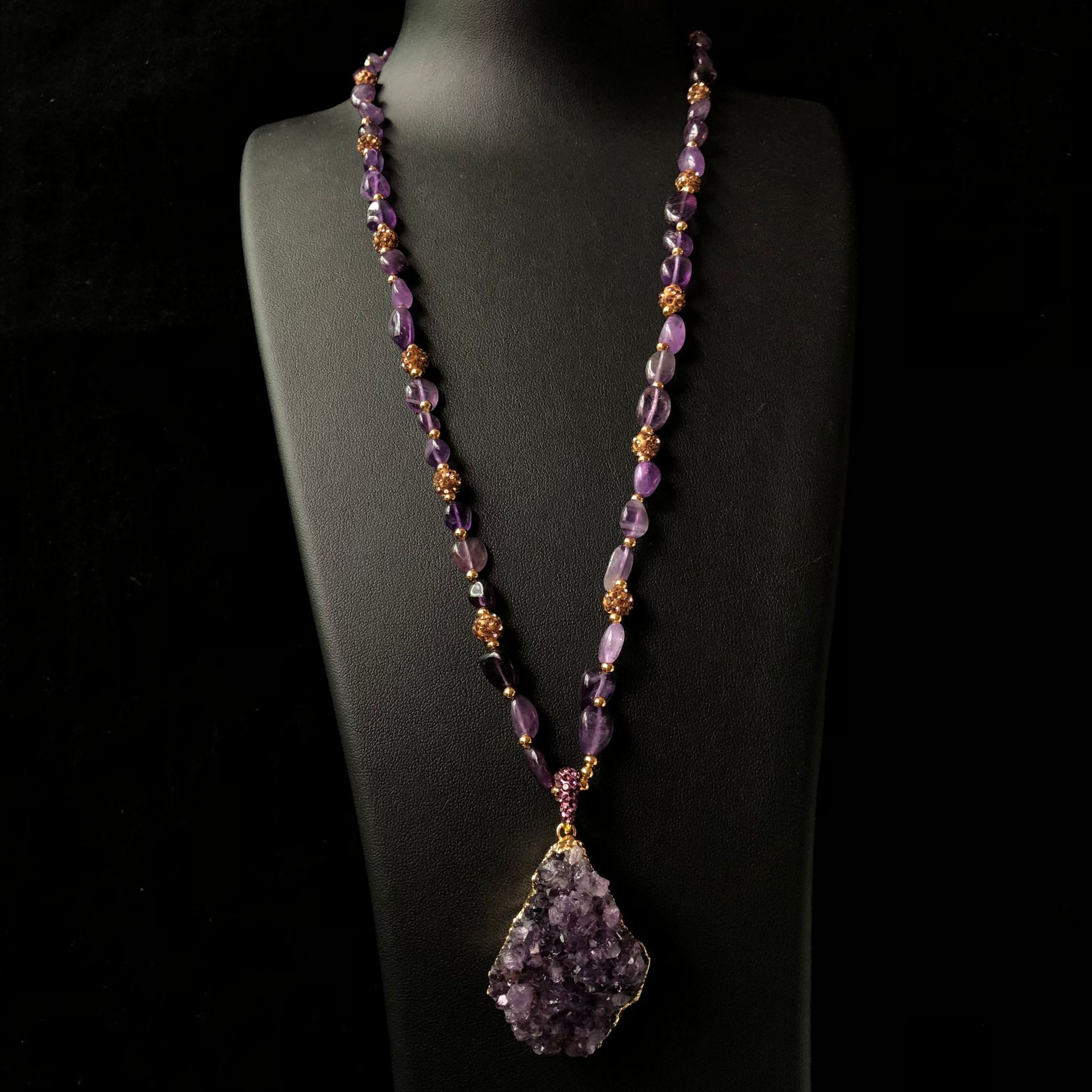 Natural Purple Mineral Crystal Pendant Necklace Irregular Shape