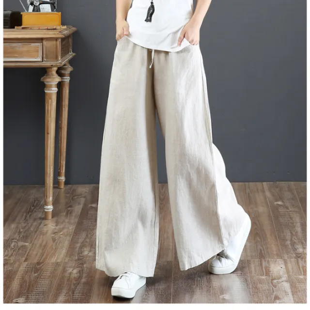 Linen Fabric Women's Wide leg Pants Casual Yoga White - Shop at LoveMi