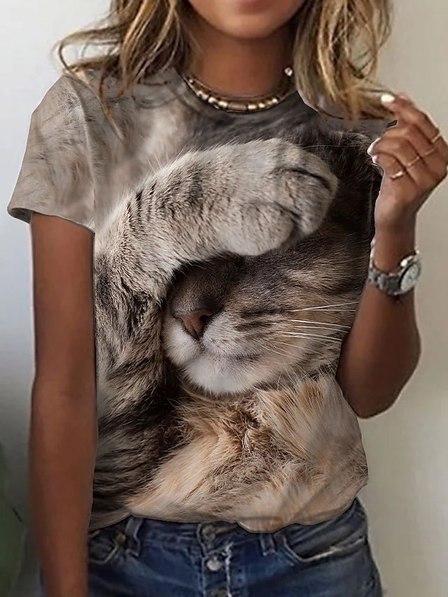 Fashion Cat Printing Women's T-shirt