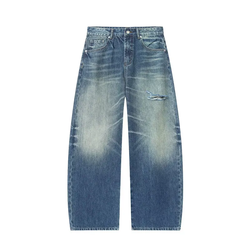 Fashionable Versatile Mid-waist Loose Rolled-edge Ripped Jeans