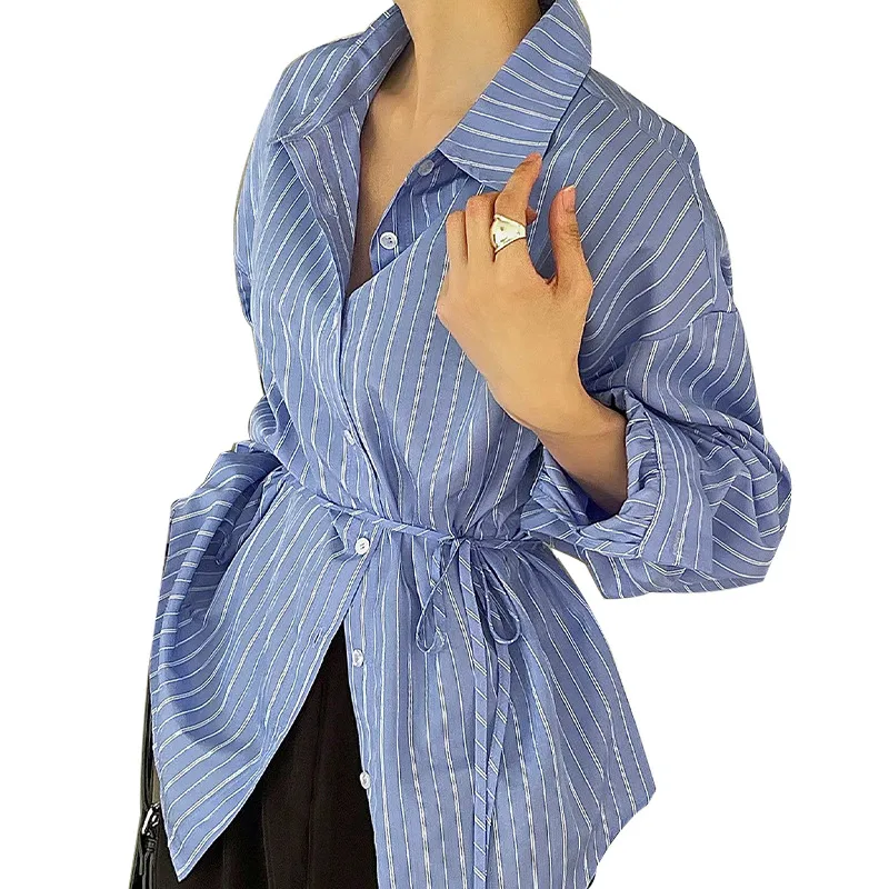 Temperament Striped Long Sleeved Shirt - Stripes-M
