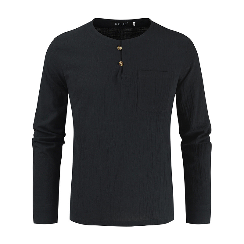 Youth Thin Two Button V-neck Long Linen Sleeves Shirt