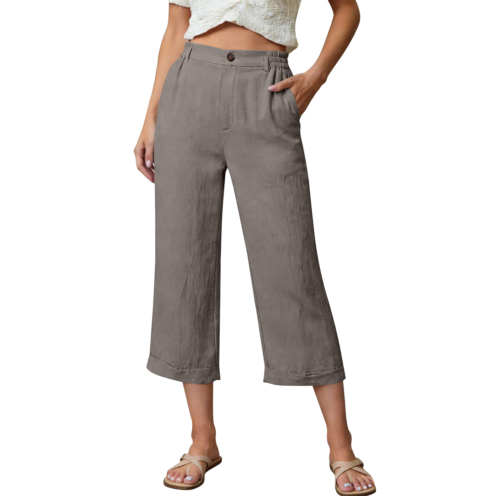 Pocketed Loose-fitting Breathable Summer Capri Pants For Home Wea - photo 10