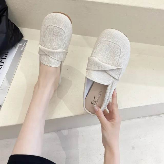 Closed Toe Loafers Half Slippers Women Soft Bottom Heel Grandma Shoes Sandals Women Beige - Shop at LoveMi