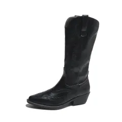 Fashion Embroidery Western Cowboy Boot Women Pointed Mid-calf - Black - View 1