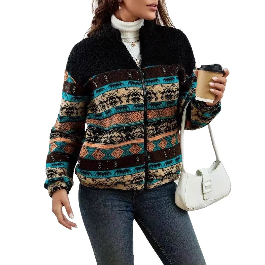 Double-sided Plush Stand-up Collar Zip-up Cardigan For Fall And Winter