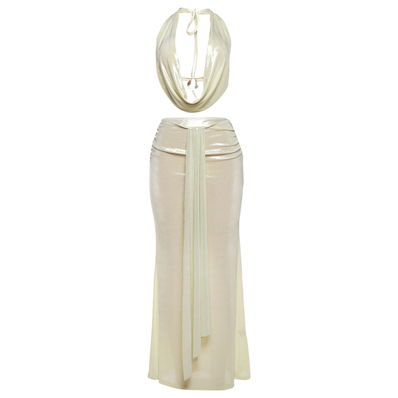 Women's Sexy Backless Halter Top Slim-fit Sheath Skirt Suit
