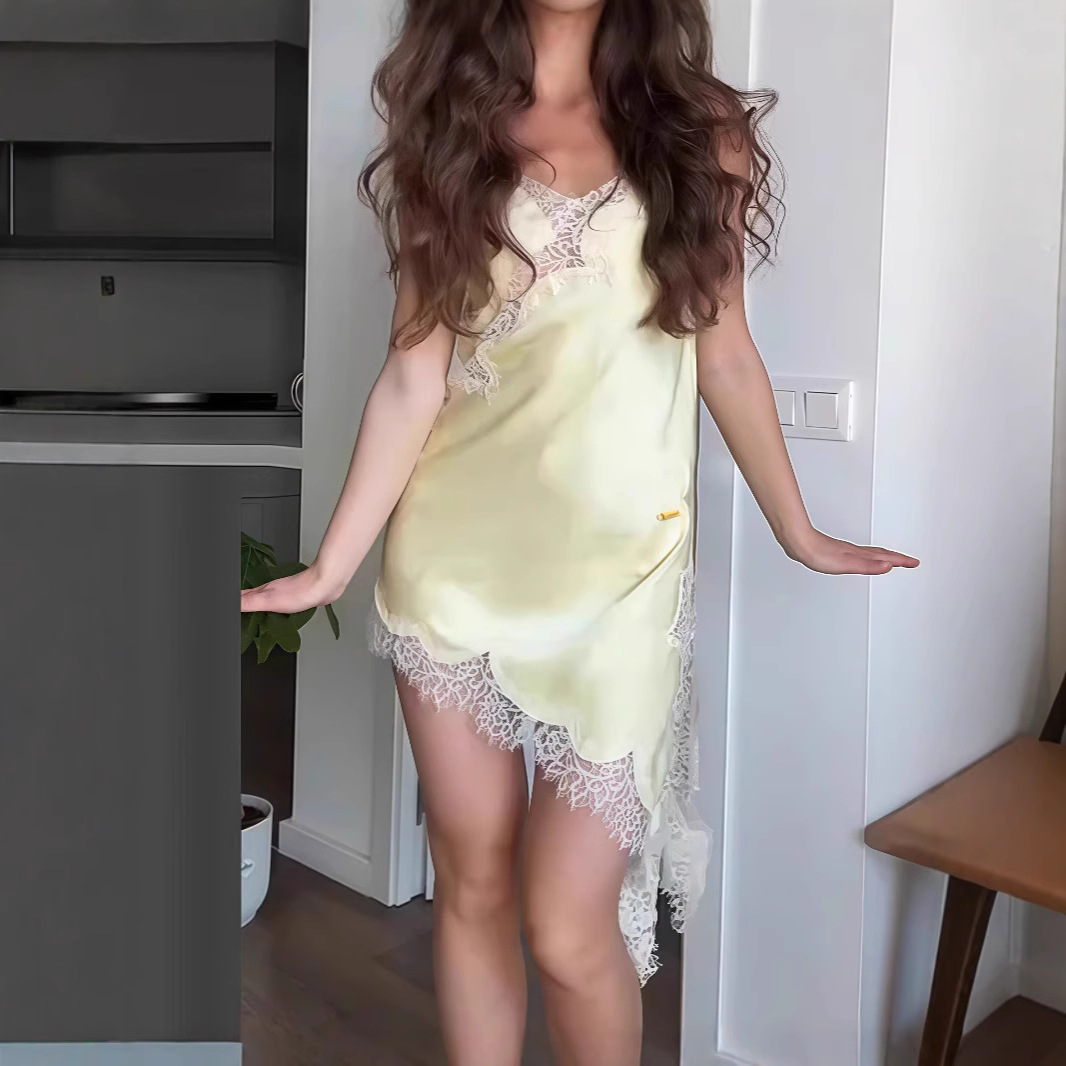 Slip Nightdress Women's Sexy V-neck Lace Matching Irregular Dress