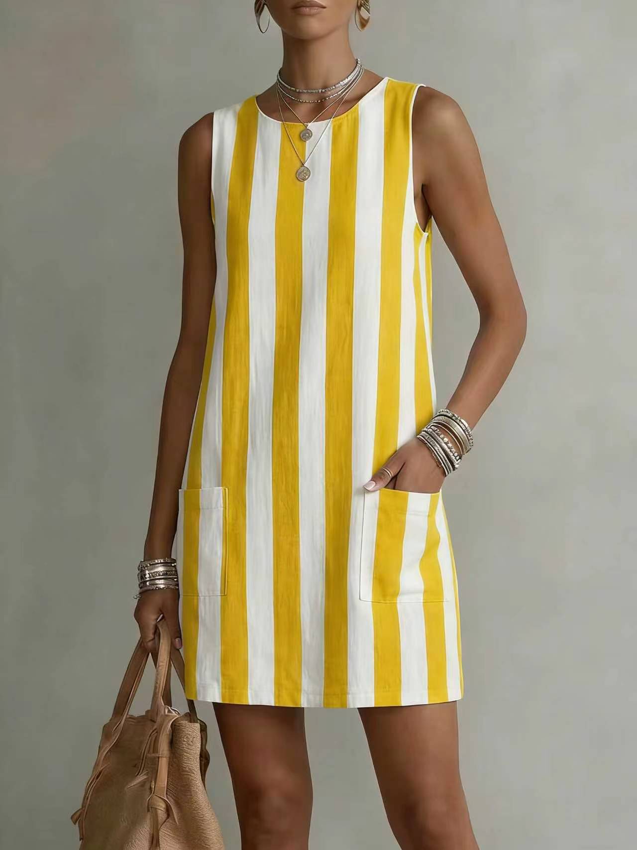 Women's Striped Color-Block Sleeveless Mini Dress  Loose Fit  CC Suits