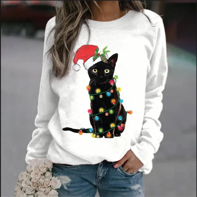 Christmas Women's Sweater 3D Digital Printing Cute Snowman Pattern 3 M - Shop at LoveMi