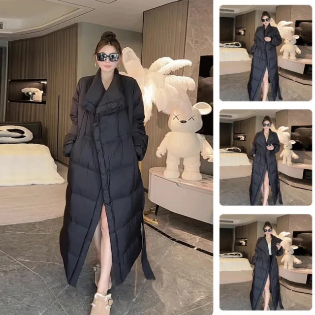 Retro Elegant Lapel Long Lace Up Down Cotton padded Jacket Black - Shop at LoveMi