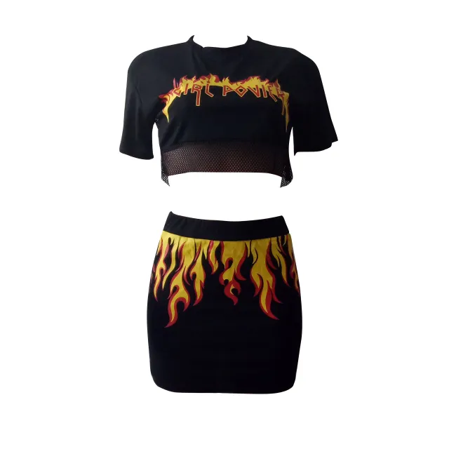 Women's Fashion Offset Top Skirt Set Black - Shop at LoveMi