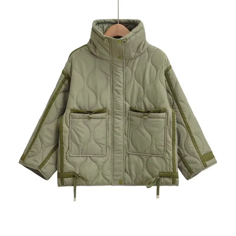 Women's Clothing Casual Stand-up Collar Jacket Cotton Coat Jacket - Green