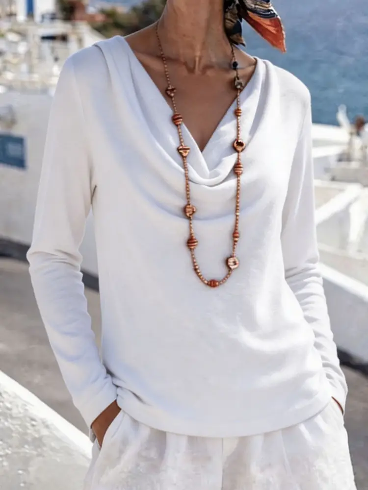 Womens Casual Loose-fit Fashionable Solid-color Top