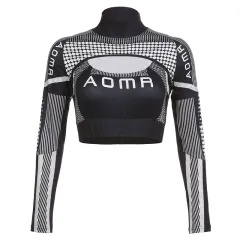 Car Line Print Blouse Short Top Outdoor Wear Personality Turtleneck Long Sleeve T-shirt Two-piece Set - White - View 1