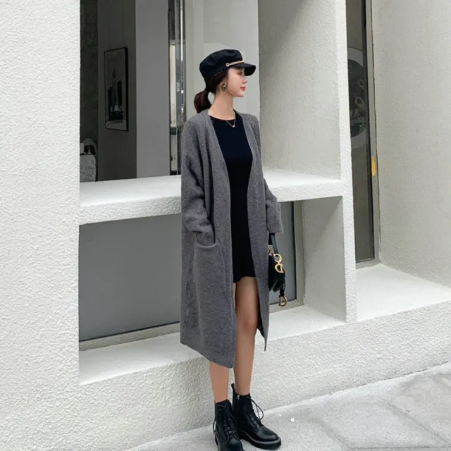 Autumn And Winter Clothing New Loose Mid length Knitted Coat For Women Gray - Shop at LoveMi