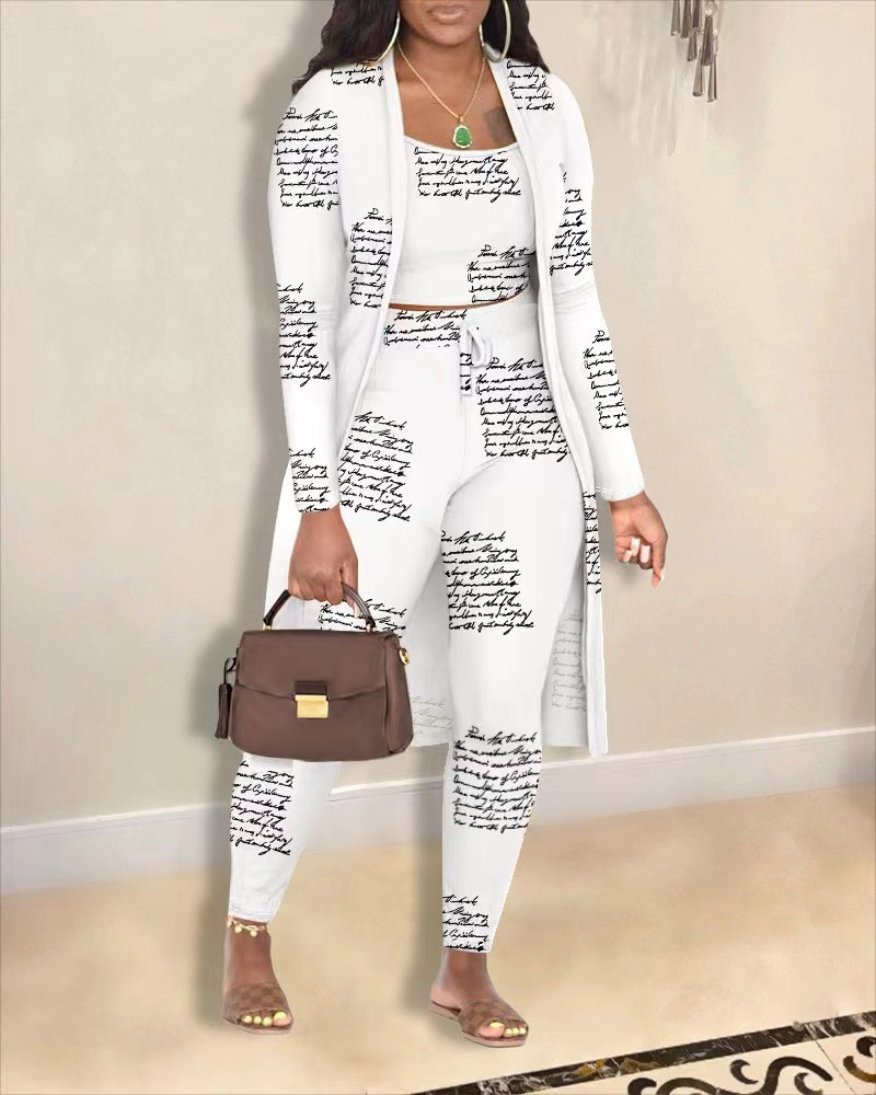Women's Fashion Printed Coat Trousers Three-piece Suit