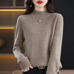Hollow Wool Base Shirt Women's Clothing Half-collar Wool Sweater - Purple Cashmere - View 1