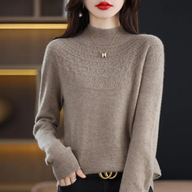 Hollow Wool Base Shirt Women's Clothing Half collar Wool Sweater Purple Cashmere - Shop at LoveMi