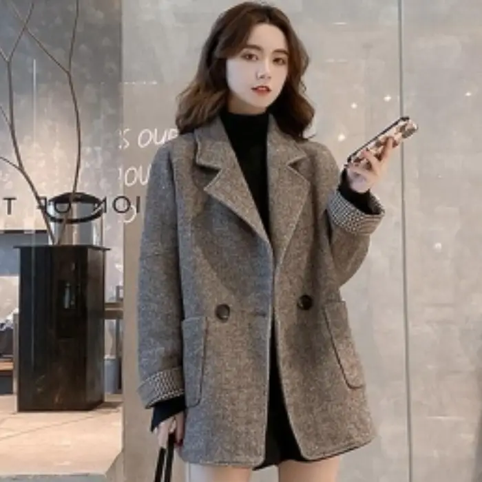 Wool-blend Padded Relaxed-fit Casual Blazer Top