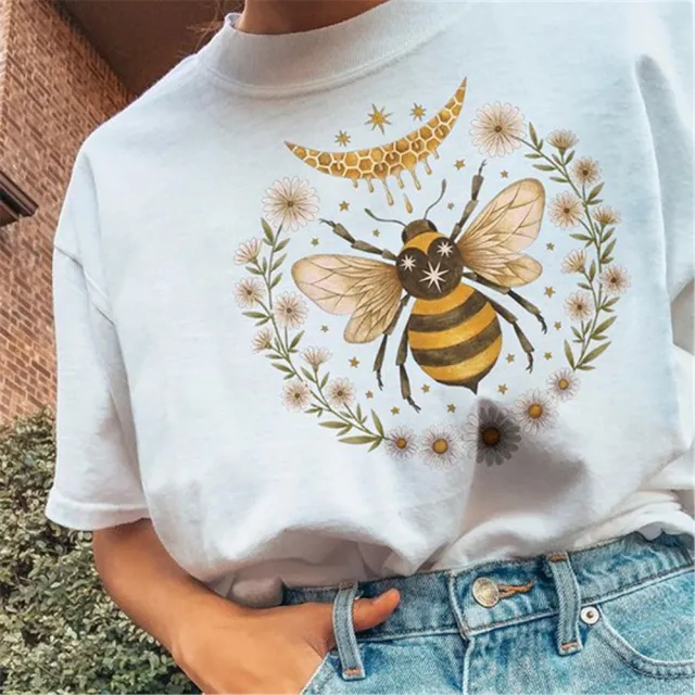 Women's Fashion Bee Moon Print Casual Short Sleeve T Shirt Vtx 10 S - Shop at LoveMi