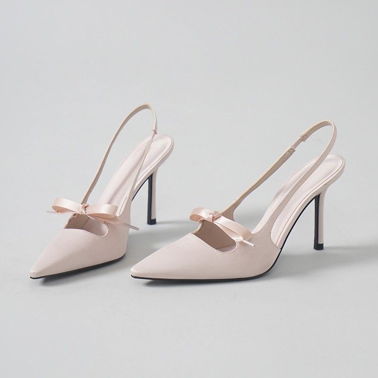 Bow-tie Pointed-toe Satin Versatile High Heels