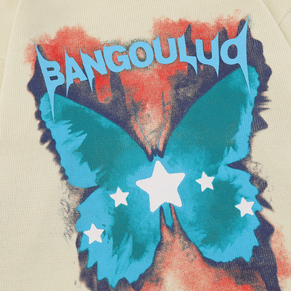 Niche Butterfly Print Loose Round Neck Sweater