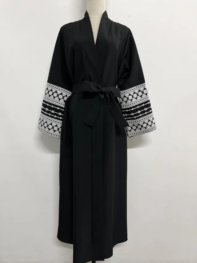 New Solid Color Stitching Tied Cardigan Embroidery Dress Black - Shop at LoveMi