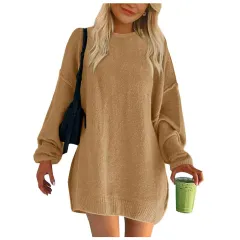 Women's Turtleneck Sweater Fashion Rib Knitted - Dark Khaki Cloth - View 1