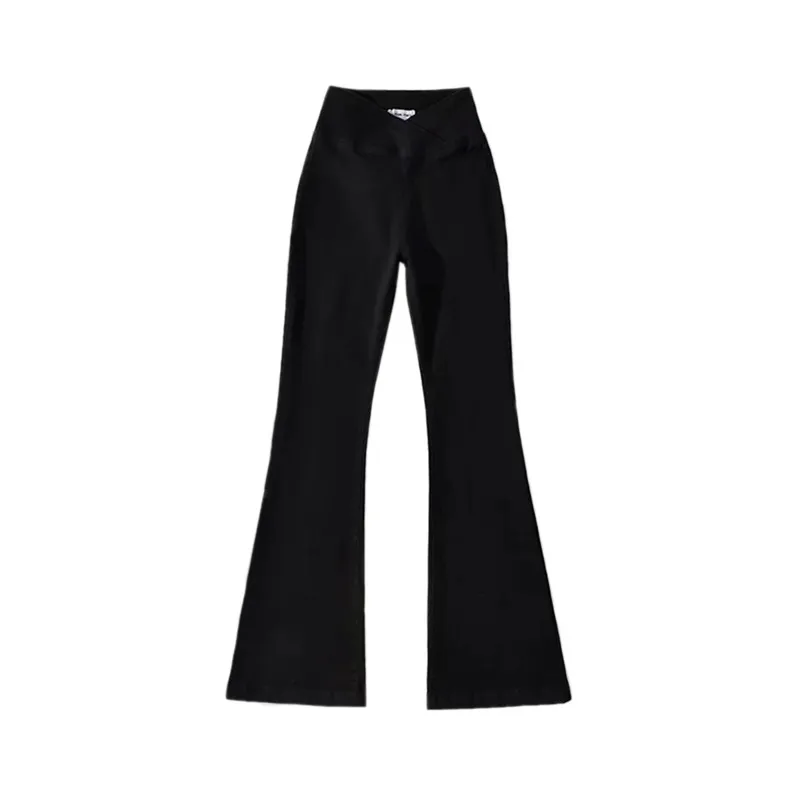 American Retro High Waist Irregular Denim Bootleg Pants Women - Black