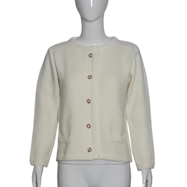 Women's Cable Knit Crew Neck Long Sleeve Sweater Jacket White - Shop at LoveMi