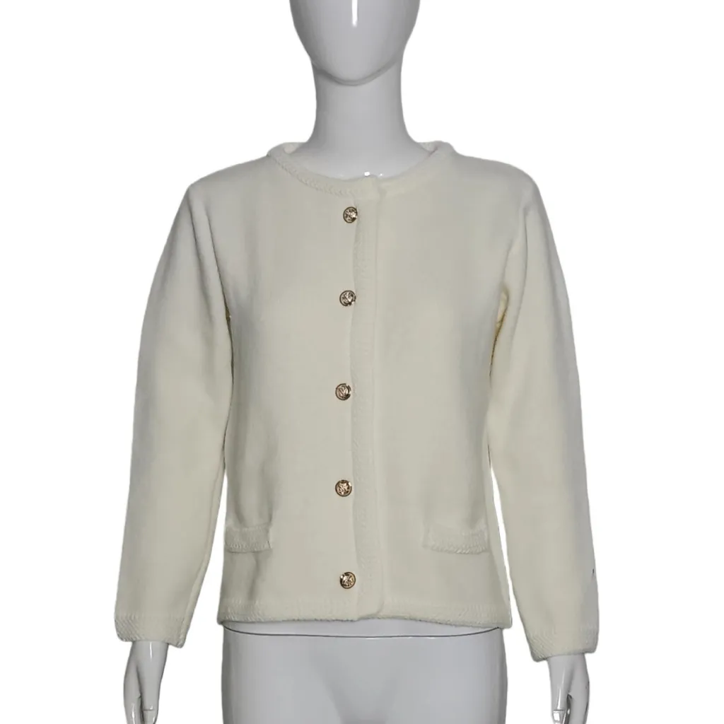Women's Cable-Knit Crew-Neck Long-Sleeve Sweater Jacket - White
