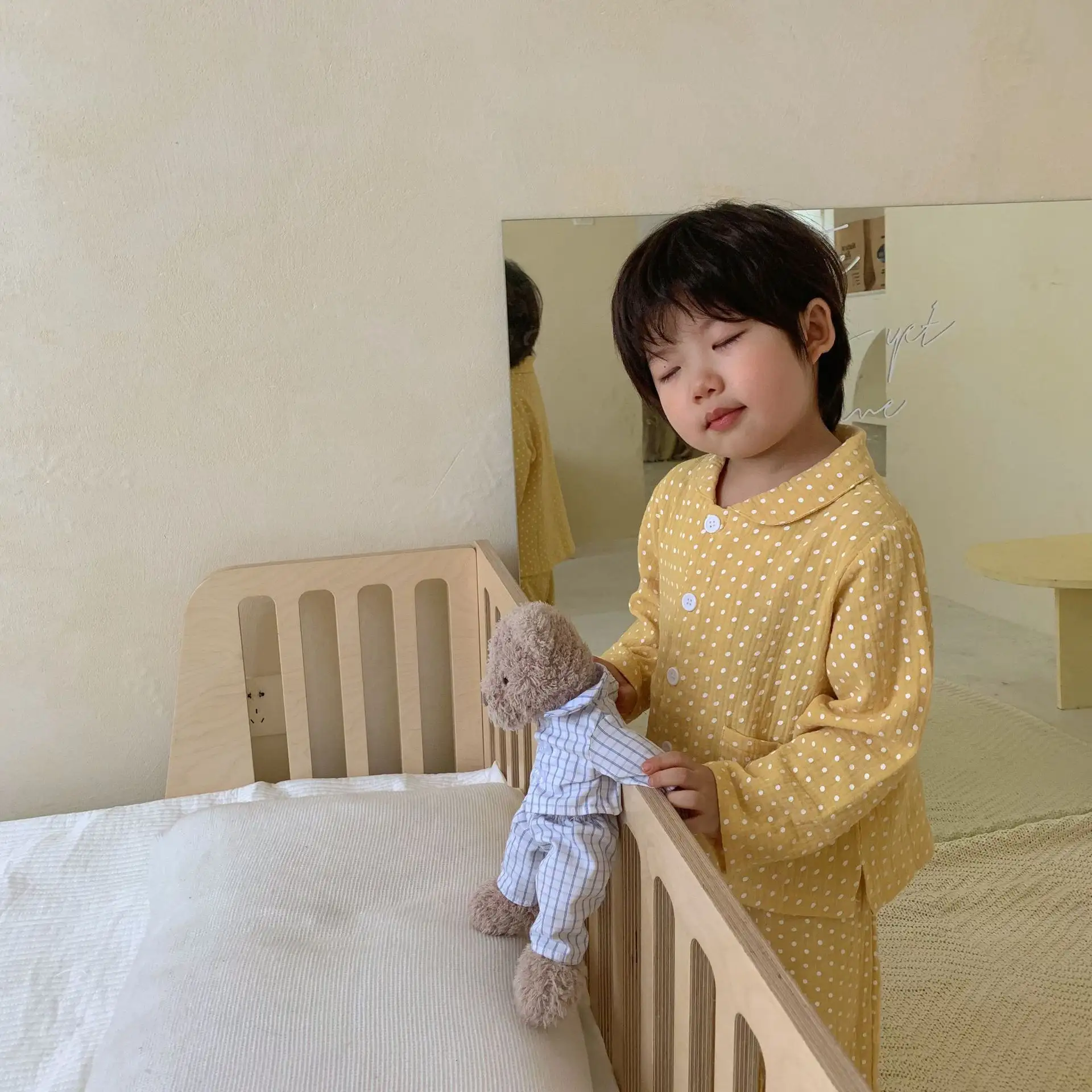 Children's Pajamas Cotton Gauze Polka Dot Long