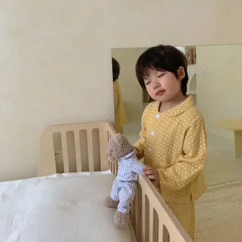 Children's Pajamas Cotton Gauze Polka Dot Long Sleeve Two-piece
