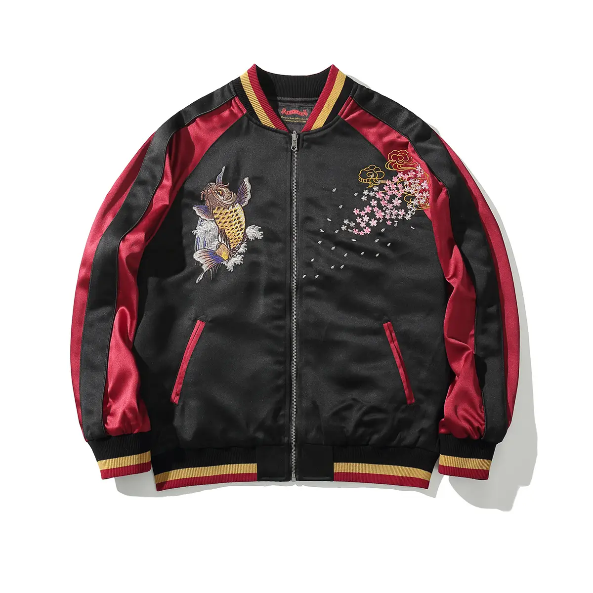 Machine Embroidery Men's Koi Embroidered Cotton Coat Jacket