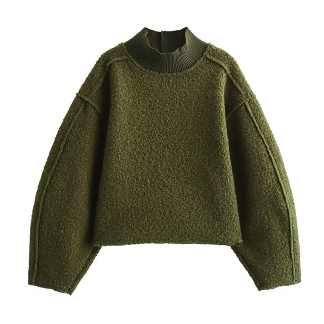 Fashion Design Warp Knitted Beaded Leather Sweater For Women Green - Shop at LoveMi