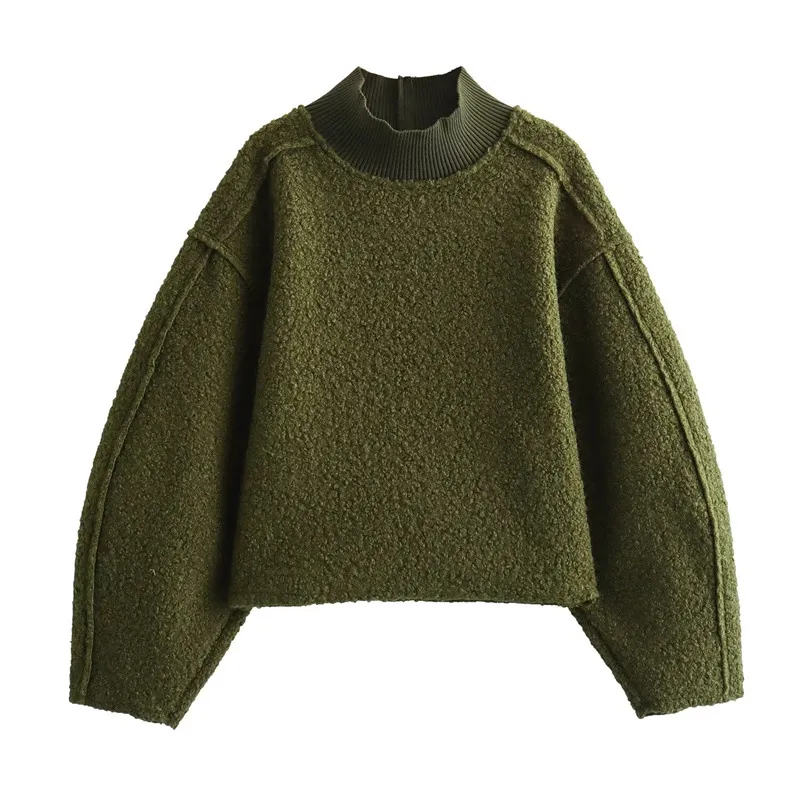 Fashion Design Warp Knitted Beaded Leather Sweater For Women - Green