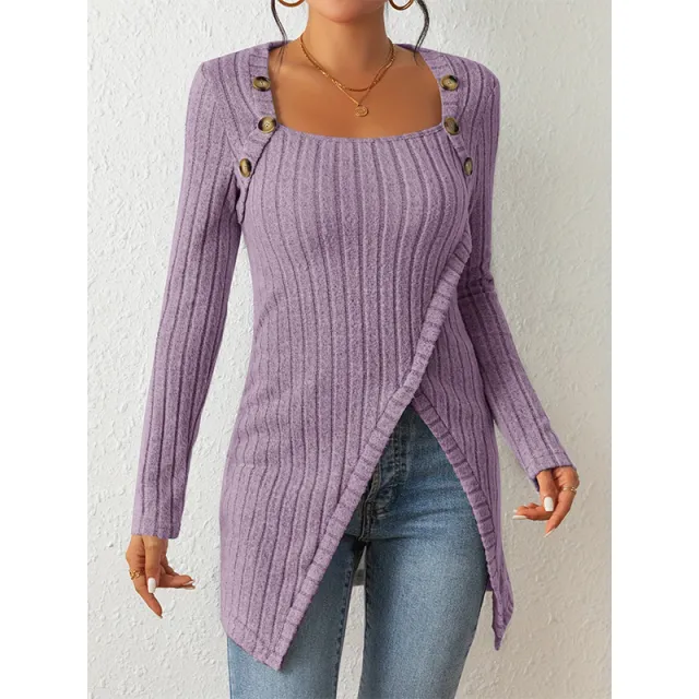 Woman Square neck Off shoulder Slit Sweater Purple - Shop at LoveMi