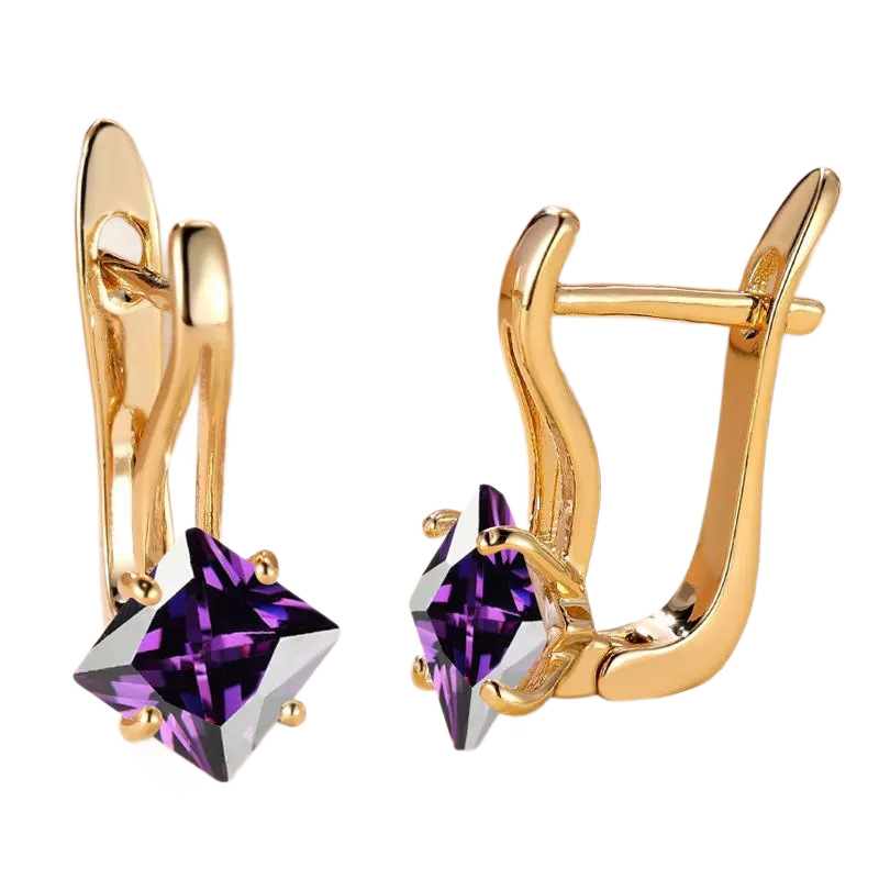 Stylish New Purple Zircon Geometric Earrings