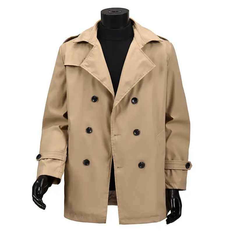 Mid-length Men's Khaki Casual Double-breasted Jacket