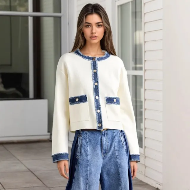 Fashion Fur Denim Color Contrast Short Coat Blue - Shop at LoveMi