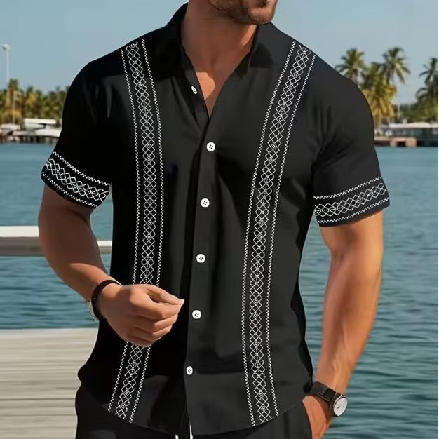 Striped Smart Casual Men’s Short Sleeve Shirt, 3 D Print